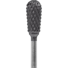Made in USA - 1/4" Cut Diam, 0.0925" Shank Diam, Inverted Cone Head Diamond Cut Burr - Carbide, 1/2" LOC, 2" OAL - USA Tool & Supply