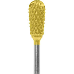 Made in USA - 1/4" Cut Diam, 0.0925" Shank Diam, Inverted Cone Head Diamond Cut Burr - Carbide, 1/2" LOC, 2" OAL - USA Tool & Supply