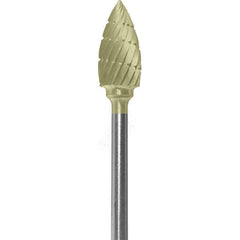 Made in USA - 1/4" Cut Diam, 0.0925" Shank Diam, Flame Head Chipbreaker Cut Burr - Carbide, 1/2" LOC, 2" OAL - USA Tool & Supply