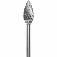 Made in USA - 1/4" Cut Diam, 0.0925" Shank Diam, Flame Head Chipbreaker Cut Burr - Carbide, 1/2" LOC, 2" OAL - USA Tool & Supply