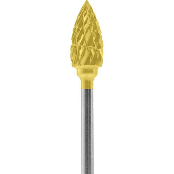 Made in USA - 1/4" Cut Diam, 0.0925" Shank Diam, Tree Head Chipbreaker Cut Burr - Carbide, 1/2" LOC, 2" OAL - USA Tool & Supply