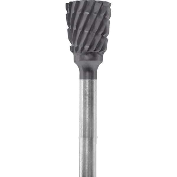 Made in USA - 1/4" Cut Diam, 0.0925" Shank Diam, Inverted Cone Head Chipbreaker Cut Burr - Carbide, 1/4" LOC, 1-3/4" OAL - USA Tool & Supply
