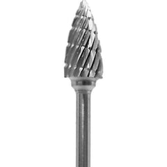 Made in USA - 1/4" Cut Diam, 0.0925" Shank Diam, Tree Head Double Cut Burr - Carbide, 1/2" LOC, 2" OAL - USA Tool & Supply