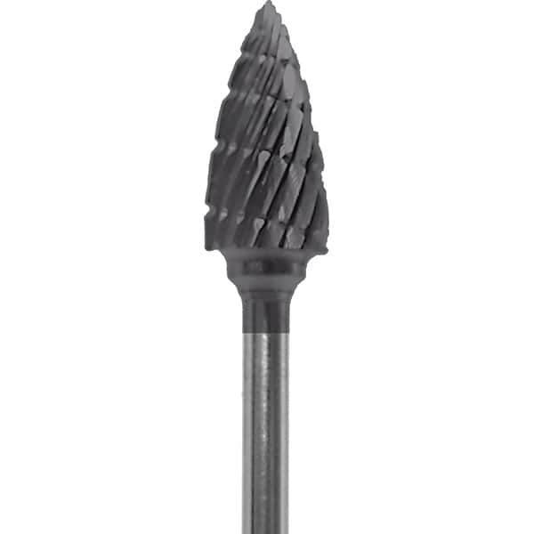 Made in USA - 1/4" Cut Diam, 0.0925" Shank Diam, Tree Head Double Cut Burr - Carbide, 1/2" LOC, 2" OAL - USA Tool & Supply