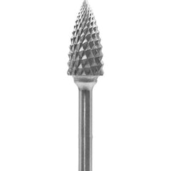 Made in USA - 1/4" Cut Diam, 0.0925" Shank Diam, Tree Head Diamond Cut Burr - Carbide, 1/2" LOC, 2" OAL - USA Tool & Supply