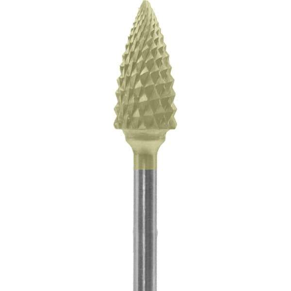 Made in USA - 1/4" Cut Diam, 0.0925" Shank Diam, Tree Head Diamond Cut Burr - Carbide, 1/2" LOC, 2" OAL - USA Tool & Supply