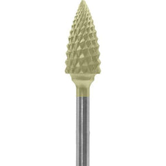Made in USA - 1/4" Cut Diam, 0.0925" Shank Diam, Tree Head Diamond Cut Burr - Carbide, 1/2" LOC, 2" OAL - USA Tool & Supply