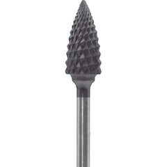 Made in USA - 1/4" Cut Diam, 0.0925" Shank Diam, Tree Head Diamond Cut Burr - Carbide, 1/2" LOC, 2" OAL - USA Tool & Supply