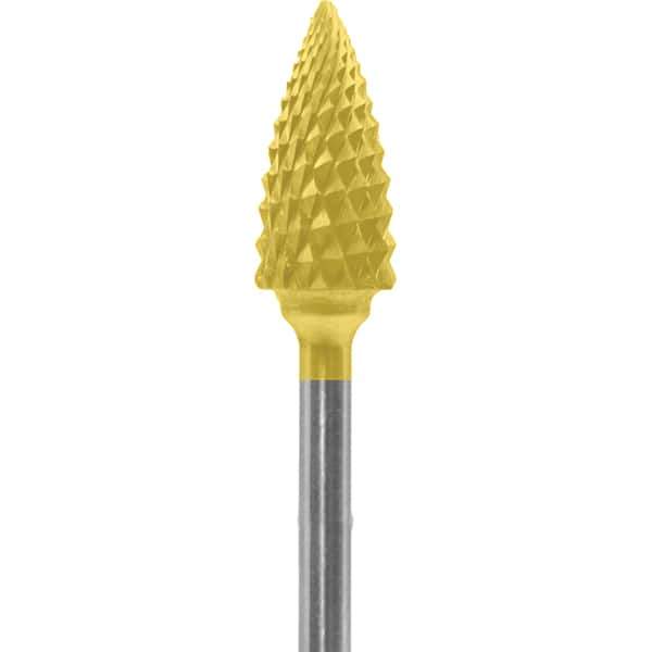 Made in USA - 1/4" Cut Diam, 0.0925" Shank Diam, Tree Head Diamond Cut Burr - Carbide, 1/2" LOC, 2" OAL - USA Tool & Supply