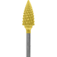 Made in USA - 1/4" Cut Diam, 0.0925" Shank Diam, Tree Head Diamond Cut Burr - Carbide, 1/2" LOC, 2" OAL - USA Tool & Supply