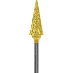 Made in USA - 1/4" Cut Diam, 0.0925" Shank Diam, Cone Head Diamond Cut Burr - Carbide, 5/8" LOC, 2" OAL - USA Tool & Supply