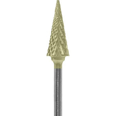 Made in USA - 1/4" Cut Diam, 0.0925" Shank Diam, Cone Head Diamond Cut Burr - Carbide, 5/8" LOC, 2" OAL - USA Tool & Supply