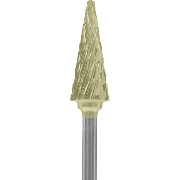 Made in USA - 1/4" Cut Diam, 0.0925" Shank Diam, Cone Head Double Cut Burr - Carbide, 5/8" LOC, 2" OAL - USA Tool & Supply