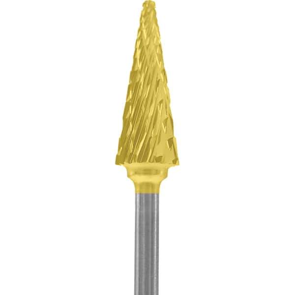 Made in USA - 1/4" Cut Diam, 0.0925" Shank Diam, Cone Head Double Cut Burr - Carbide, 5/8" LOC, 2" OAL - USA Tool & Supply