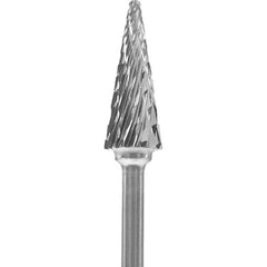 Made in USA - 1/4" Cut Diam, 0.0925" Shank Diam, Cone Head Double Cut Burr - Carbide, 5/8" LOC, 2" OAL - USA Tool & Supply