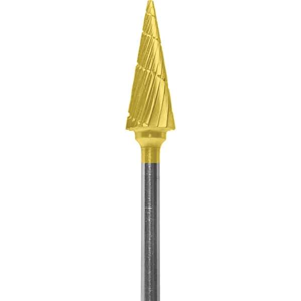 Made in USA - 1/4" Cut Diam, 0.0925" Shank Diam, Cone Head Chipbreaker Cut Burr - Carbide, 5/8" LOC, 2" OAL - USA Tool & Supply