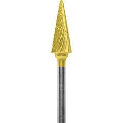 Made in USA - 1/4" Cut Diam, 0.0925" Shank Diam, Cone Head Chipbreaker Cut Burr - Carbide, 5/8" LOC, 2" OAL - USA Tool & Supply