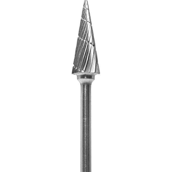 Made in USA - 1/4" Cut Diam, 0.0925" Shank Diam, Cone Head Chipbreaker Cut Burr - Carbide, 5/8" LOC, 2" OAL - USA Tool & Supply