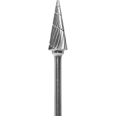 Made in USA - 1/4" Cut Diam, 0.0925" Shank Diam, Cone Head Chipbreaker Cut Burr - Carbide, 5/8" LOC, 2" OAL - USA Tool & Supply