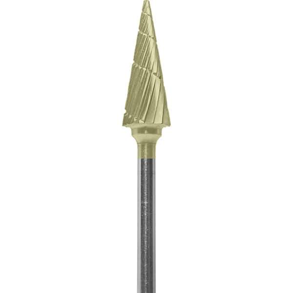 Made in USA - 1/4" Cut Diam, 0.0925" Shank Diam, Cone Head Chipbreaker Cut Burr - Carbide, 5/8" LOC, 2" OAL - USA Tool & Supply