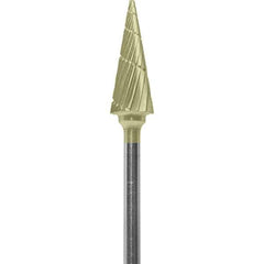 Made in USA - 1/4" Cut Diam, 0.0925" Shank Diam, Cone Head Chipbreaker Cut Burr - Carbide, 5/8" LOC, 2" OAL - USA Tool & Supply