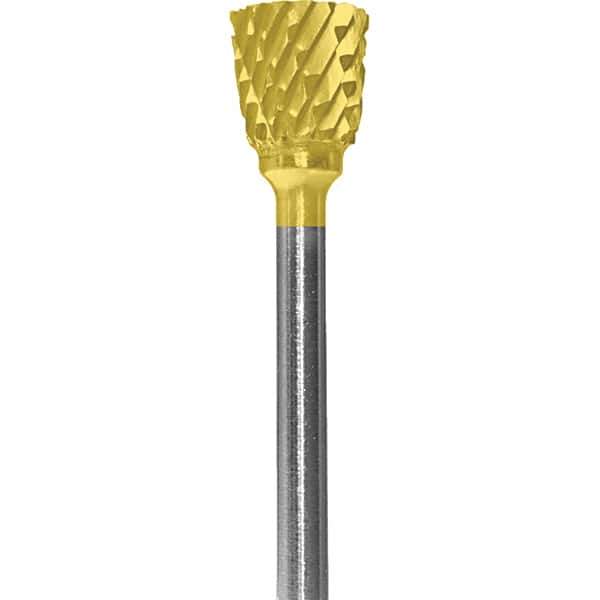 Made in USA - 6.3mm Cut Diam, 0.0925" Shank Diam, Inverted Cone Head Double Cut Burr - Carbide, 9.5mm LOC, 48mm OAL - USA Tool & Supply