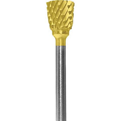 Made in USA - 6.3mm Cut Diam, 0.0925" Shank Diam, Inverted Cone Head Double Cut Burr - Carbide, 9.5mm LOC, 48mm OAL - USA Tool & Supply