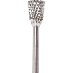 Made in USA - 2.3mm Cut Diam, 0.0925" Shank Diam, Tree with Radius Head Double Cut Burr - Carbide, 4.2mm LOC, 42.2mm OAL - USA Tool & Supply