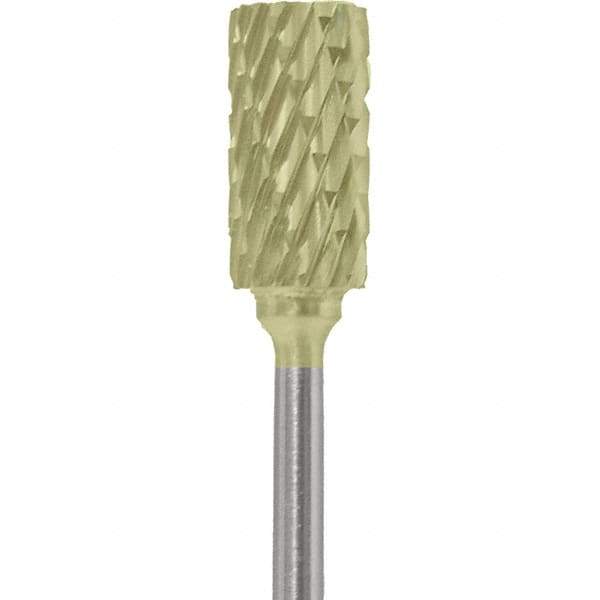 Made in USA - 1/4" Cut Diam, 0.0925" Shank Diam, Cylinder Head Double Cut Burr - Carbide, 1/2" LOC, 2" OAL - USA Tool & Supply
