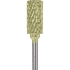Made in USA - 1/4" Cut Diam, 0.0925" Shank Diam, Cylinder Head Double Cut Burr - Carbide, 1/2" LOC, 2" OAL - USA Tool & Supply