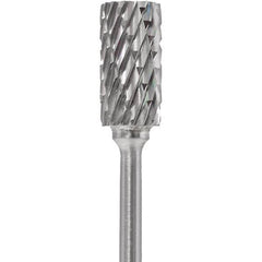 Made in USA - 1/4" Cut Diam, 0.0925" Shank Diam, Cylinder Head Double Cut Burr - Carbide, 1/2" LOC, 2" OAL - USA Tool & Supply