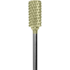 Made in USA - 1/4" Cut Diam, 0.0925" Shank Diam, Cylinder Head Diamond Cut Burr - Carbide, 1/2" LOC, 2" OAL - USA Tool & Supply
