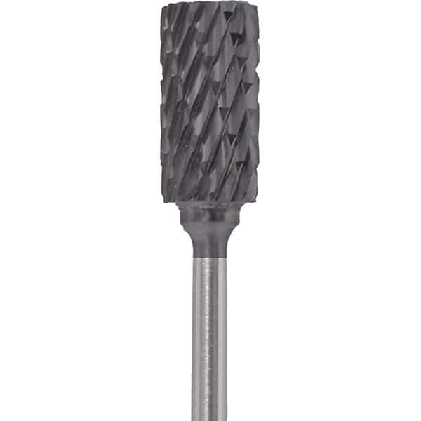 Made in USA - 1/4" Cut Diam, 0.0925" Shank Diam, Cylinder Head Double Cut Burr - Carbide, 1/2" LOC, 2" OAL - USA Tool & Supply