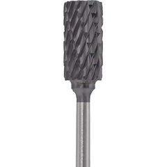 Made in USA - 1/4" Cut Diam, 0.0925" Shank Diam, Cylinder Head Double Cut Burr - Carbide, 1/2" LOC, 2" OAL - USA Tool & Supply