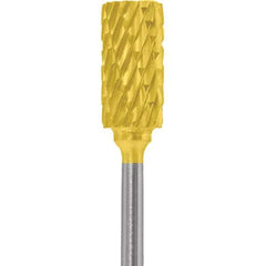 Made in USA - 1/4" Cut Diam, 0.0925" Shank Diam, Cylinder Head Double Cut Burr - Carbide, 1/2" LOC, 2" OAL - USA Tool & Supply
