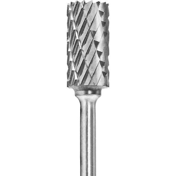 Made in USA - 1/4" Cut Diam, 0.0925" Shank Diam, Cylinder Head Double Cut Burr - Carbide, 1/2" LOC, 2" OAL - USA Tool & Supply
