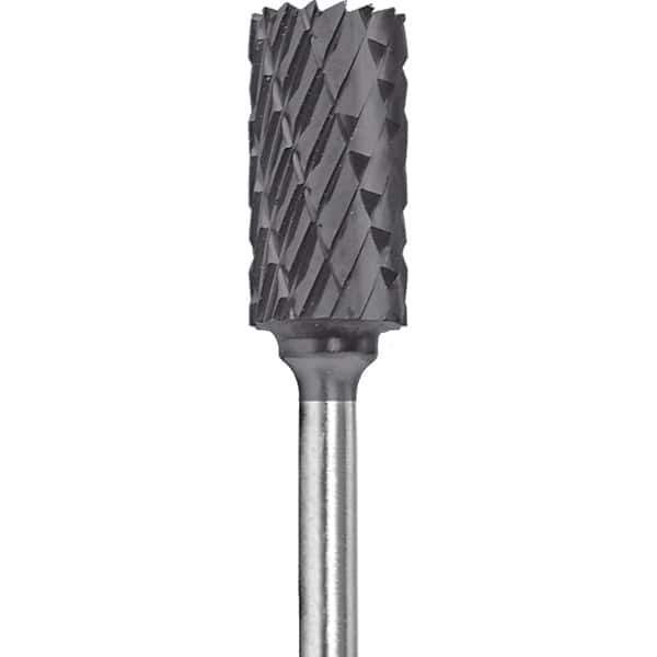 Made in USA - 1/4" Cut Diam, 0.0925" Shank Diam, Cylinder Head Double Cut Burr - Carbide, 1/2" LOC, 2" OAL - USA Tool & Supply