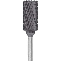 Made in USA - 1/4" Cut Diam, 0.0925" Shank Diam, Cylinder Head Double Cut Burr - Carbide, 1/2" LOC, 2" OAL - USA Tool & Supply