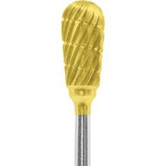 Made in USA - 1/4" Cut Diam, 0.0925" Shank Diam, Inverted Cone Head Chipbreaker Cut Burr - Carbide, 1/2" LOC, 2" OAL - USA Tool & Supply