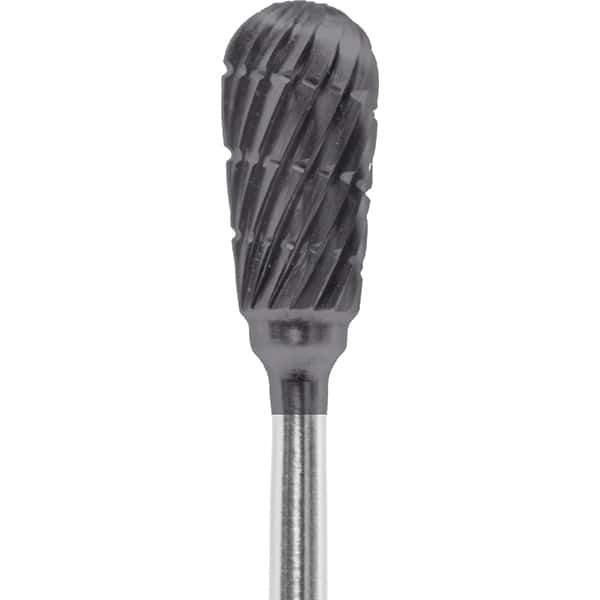 Made in USA - 1/4" Cut Diam, 0.0925" Shank Diam, Inverted Cone Head Chipbreaker Cut Burr - Carbide, 1/2" LOC, 2" OAL - USA Tool & Supply