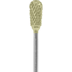 Made in USA - 1/4" Cut Diam, 0.0925" Shank Diam, Inverted Cone Head Double Cut Burr - Carbide, 1/2" LOC, 2" OAL - USA Tool & Supply