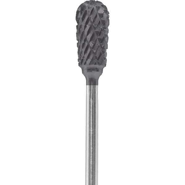 Made in USA - 1/4" Cut Diam, 0.0925" Shank Diam, Inverted Cone Head Double Cut Burr - Carbide, 1/2" LOC, 2" OAL - USA Tool & Supply