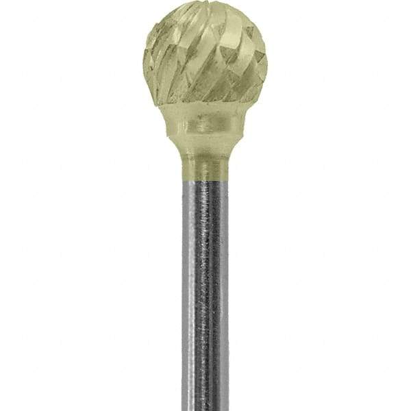 Made in USA - 1/4" Cut Diam, 0.0925" Shank Diam, Ball Head Double Cut Burr - Carbide, 1/4" LOC, 1-3/4" OAL - USA Tool & Supply