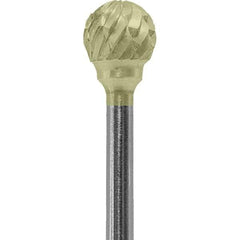 Made in USA - 1/4" Cut Diam, 0.0925" Shank Diam, Ball Head Double Cut Burr - Carbide, 1/4" LOC, 1-3/4" OAL - USA Tool & Supply