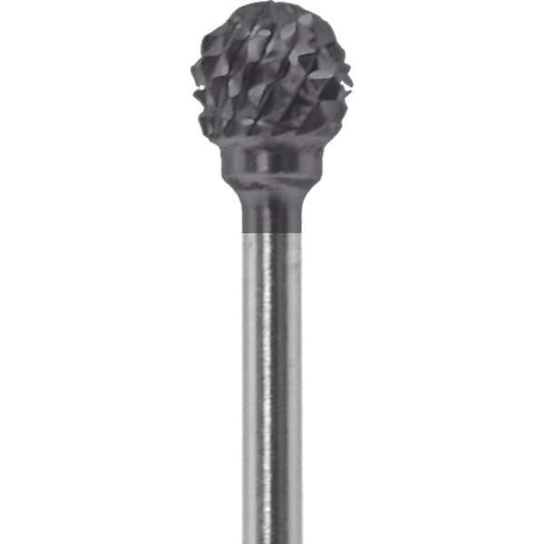 Made in USA - 1/4" Cut Diam, 0.0925" Shank Diam, Ball Head Diamond Cut Burr - Carbide, 1/4" LOC, 1-3/4" OAL - USA Tool & Supply