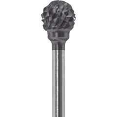 Made in USA - 1/4" Cut Diam, 0.0925" Shank Diam, Ball Head Diamond Cut Burr - Carbide, 1/4" LOC, 1-3/4" OAL - USA Tool & Supply