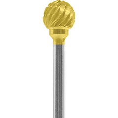 Made in USA - 1/4" Cut Diam, 0.0925" Shank Diam, Ball Head Chipbreaker Cut Burr - Carbide, 1/4" LOC, 1-3/4" OAL - USA Tool & Supply