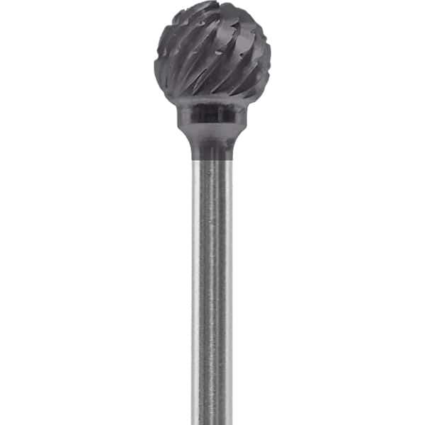 Made in USA - 1/4" Cut Diam, 0.0925" Shank Diam, Ball Head Chipbreaker Cut Burr - Carbide, 1/4" LOC, 1-3/4" OAL - USA Tool & Supply