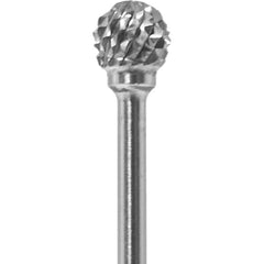 Made in USA - 1/4" Cut Diam, 0.0925" Shank Diam, Ball Head Diamond Cut Burr - Carbide, 1/4" LOC, 1-3/4" OAL - USA Tool & Supply