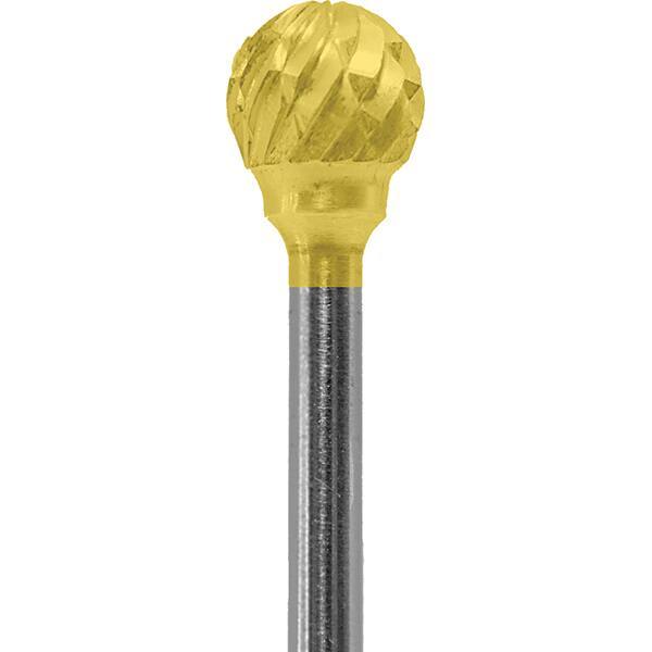 Made in USA - 1/4" Cut Diam, 0.0925" Shank Diam, Ball Head Double Cut Burr - Carbide, 1/4" LOC, 1-3/4" OAL - USA Tool & Supply
